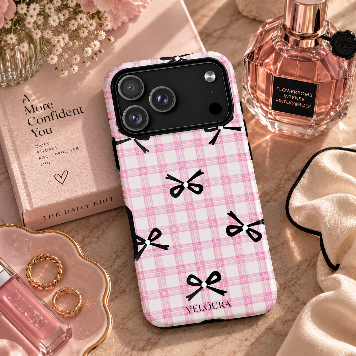 Blush Tartan Bow - iPhone
